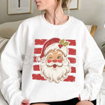 Red Stripe Santa Graphic Top | Vintage Festive Christmas Sweatshirt - 2