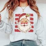 Red Stripe Santa Graphic Top | Vintage Festive Christmas Sweatshirt - 3