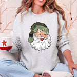 Camo Santa Retro Christmas Hunting Festive Outdoor Santa Theme Vintage Rustic Winter Style Illustration Sweatshirt - 3