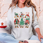 Christmas Geese Festive Holiday Illustration Vintage Retro Cozy Winter Scene Sweatshirt - 1