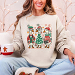 Christmas Geese Festive Holiday Illustration Vintage Retro Cozy Winter Scene Sweatshirt - 4