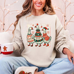 Christmas Geese Retro Festive Holiday Cheer Geese Pattern With Rustic Nordic Elements Sweatshirt - 1