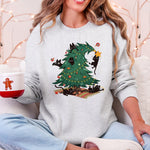 Christmas Tree Naughty Cats Santa Retro Holiday Cheer Design Graphic Vintage Sweatshirt - 1