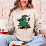 Christmas Tree Naughty Cats Santa Retro Holiday Cheer Design Graphic Vintage Sweatshirt - 2
