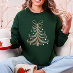 Christmas Tree Santa Vintage Elegant Ribbon And Bows Holiday Classic Cozy Sweatshirt - 1