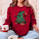 Christmas Tree Naughty Cats Santa Retro Holiday Cheer Design Graphic Vintage Sweatshirt - 4
