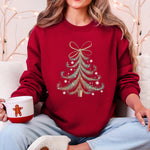 Christmas Tree Santa Vintage Elegant Ribbon And Bows Holiday Classic Cozy Sweatshirt - 3