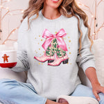 Cowgirl Christmas Cowboy Boots Santa Ribbons Bows Western Country Holiday Sweatshirt - 3