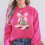 Cowgirl Christmas Cowboy Boots Santa Ribbons Bows Western Country Holiday Sweatshirt - 1