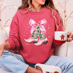 Cowgirl Christmas Cowboy Boots Santa Ribbons Bows Western Country Holiday Sweatshirt - 2