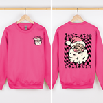 Don't Stop Believin Santa Christmas Checkered Vintage Front And Back Print Sweatshirt - 2
