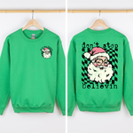 Don't Stop Believin Santa Christmas Checkered Vintage Front And Back Print Sweatshirt - 3
