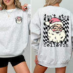 Don't Stop Believin Santa Christmas Checkered Vintage Front And Back Print Sweatshirt - 1