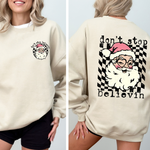 Don't Stop Believin Santa Christmas Checkered Vintage Front And Back Print Sweatshirt - 4
