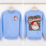 Don't Stop Believin' Santa Christmas Checkered Vintage Inspired Retro Sweatshirt - 4