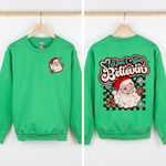 Don't Stop Believin' Santa Christmas Checkered Vintage Inspired Retro Sweatshirt - 2