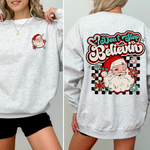 Don't Stop Believin' Santa Christmas Checkered Vintage Inspired Retro Sweatshirt - 1