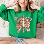 Halloween Skeleton, Pumpkins, Anatomy, Spooky Graphic Art Print For Halloween Season Sweatshirt - 2