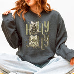 Holly Jolly Christmas Camouflage Tree Santa Dalmatian Ribbons And Bows Cozy Holiday Sweatshirt - 2