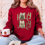 Holly Jolly Christmas Camouflage Tree Santa Dalmatian Ribbons And Bows Cozy Holiday Sweatshirt - 3