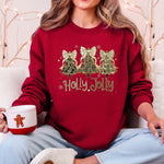 Holly Jolly Camo Christmas Tree Santa Ribbons Bows Cozy Christmas Cheer Sweatshirt - 3