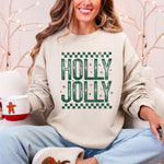 Holly Jolly Christmas Retro Vintage Cozy Fleece Interior Festive Cheer Holiday Sweatshirt - 3