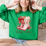 Howdy Christmas Cowboy Boots Santa Western Country Holiday Style Graphic Sweatshirt - 2