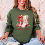 Howdy Christmas Cowboy Boots Santa Western Country Holiday Style Graphic Sweatshirt - 4