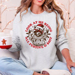 Look At Me Being All Festive And Shit With Santa Raccoon Retro Holiday Humor Illustration Sweatshirt - 1
