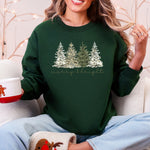 Merry and Bright Christmas Trees Santa Snowflakes Festive Holiday Theme Sweatshirt - 4