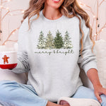 Merry and Bright Christmas Trees Santa Snowflakes Festive Holiday Theme Sweatshirt - 2