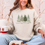 Merry and Bright Christmas Trees Santa Snowflakes Festive Holiday Theme Sweatshirt - 1