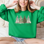 Merry and Bright Christmas Trees Santa Snowflakes Festive Holiday Theme Sweatshirt - 3