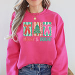 Merry And Bright Pattern Blocks Christmas Tree Ribbon Bows Santa Holiday Sweatshirt - 2