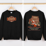 North Pole Saloon Santa Reading Christmas Party Retro Front And Back Edition Sweatshirt - 4