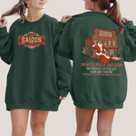 North Pole Saloon Santa Reading Christmas Party Retro Front And Back Edition Sweatshirt - 2