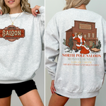 North Pole Saloon Santa Reading Christmas Party Retro Front And Back Edition Sweatshirt - 3