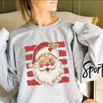 Red Stripe Santa Graphic Top | Vintage Festive Christmas Sweatshirt - 1